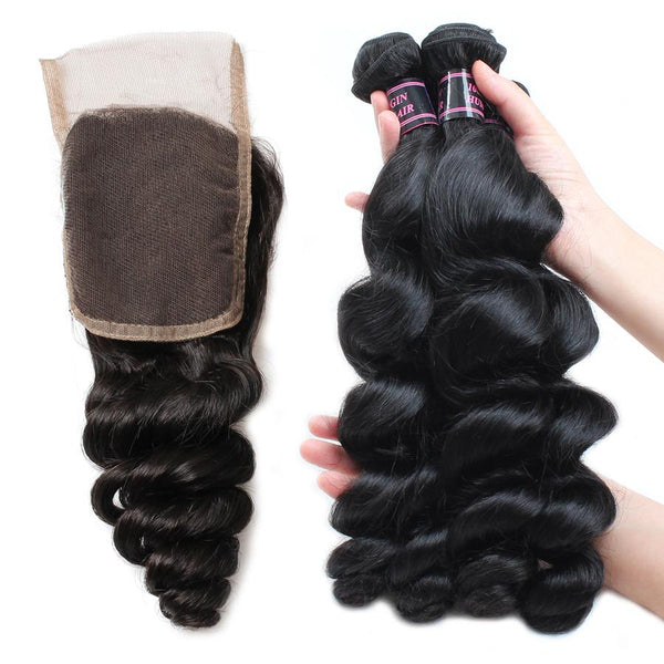 Easy Hair Brazilian Loose Wave Hairstyles 4 Bundles With Lace Closure Hair - Easy Hair
