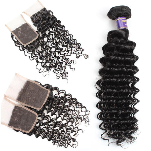 Easy Hair 10A Peruvian Virgin Hair Deep Wave 4 Bundles With Lace Closure Unprocessed Human Hair Bundles - Easy Hair