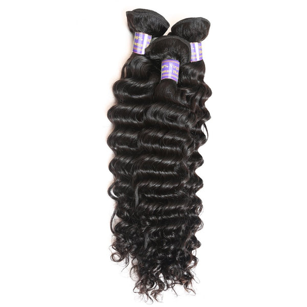 Easy Hair 10A Indian Deep Wave Virgin Hair 3 Bundles Deals With Lace Frontal - Easy Hair