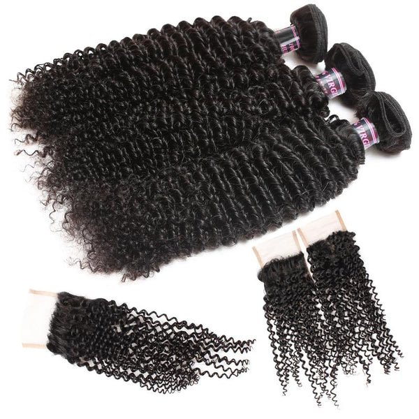Easy Hair Brazilian Curly Human Hair 3 Bundles With Curly Lace Closure - Easy Hair