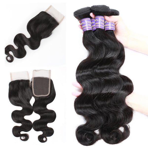 Easy Hair 10A Unprocessed Brazilian Body Wave Human Hair 3 Bundles With Lace Closure - Easy Hair