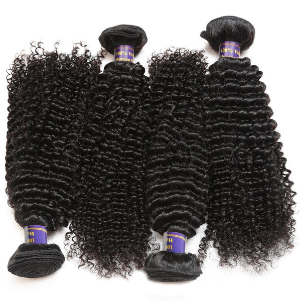 Easy Hair 10A Kinky Curly Peruvian Virgin Human Hair 4 Bundles With 13x4 Lace Frontal Closure - Easy Hair