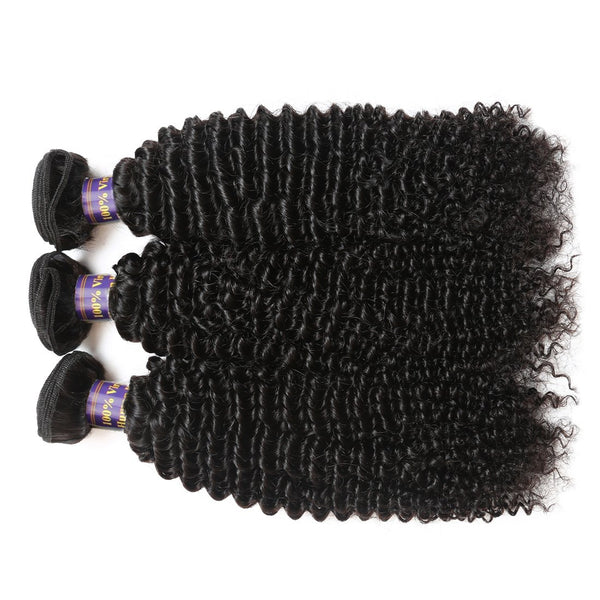 Easy Hair 10A Malaysian Human Hair Kinky Curly Human Extensions 3 Bundles With Lace Closure - Easy Hair