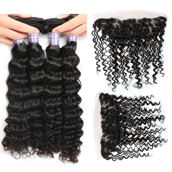 Easy Hair 10A Brazilian Deep Wave Hair 4 Bundles With Lace Frontal Closure - Easy Hair