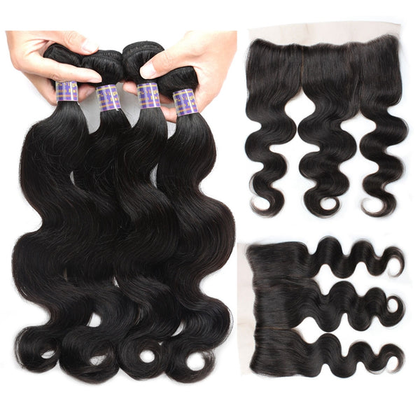 Easy Hair 10A Body Wave Indian Virgin Hair 4 Bundles With 13x4 Lace Frontal - Easy Hair