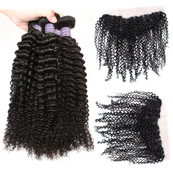 Easy Hair 10A Kinky Curly Peruvian Virgin Human Hair 4 Bundles With 13x4 Lace Frontal Closure - Easy Hair
