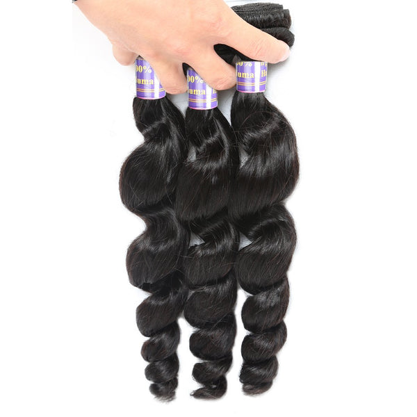 Easy Hair 10A Unprocessed Indian Loose Wave Human Hair 3 Bundles With Lace Closure - Easy Hair
