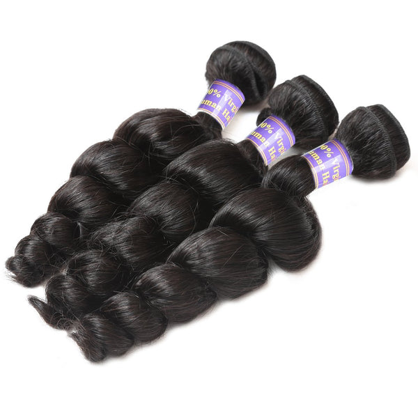 Easy Hair 10A Malaysian Loose Wave Hair Virgin Human Hair 3 Bundles With Lace Closure - Easy Hair