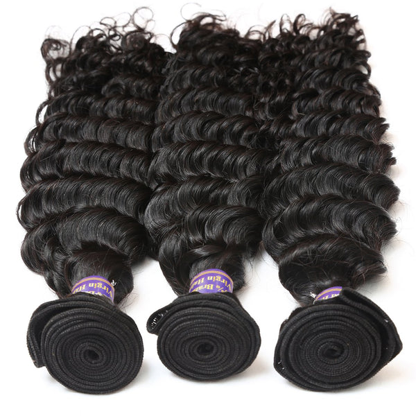 Easy Hair 10A Brazilian Deep Wave Hair 4 Bundles With Lace Frontal Closure - Easy Hair