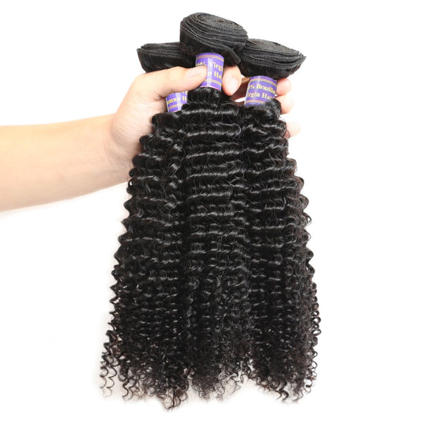 Easy Hair 10A Malaysian Human Hair Kinky Curly Human Extensions 3 Bundles With Lace Closure - Easy Hair