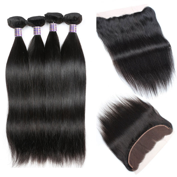 Easy Hair 10A Peruvian Straight Virgin Hair 4 Bundles with 13x4 Lace Frontal - Easy Hair