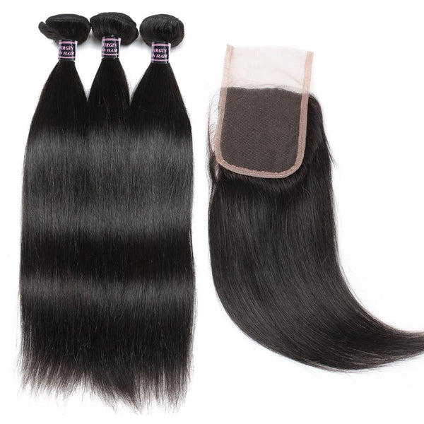 Easy Hair Indian Straight Virgin Human Hair 3 Bundles With Lace Closure - Easy Hair