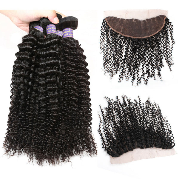 Easy Hair 10A Indian kinky Curly Virgin Human Hair 4 Bundles With 13*4 Lace Frontal Closure - Easy Hair