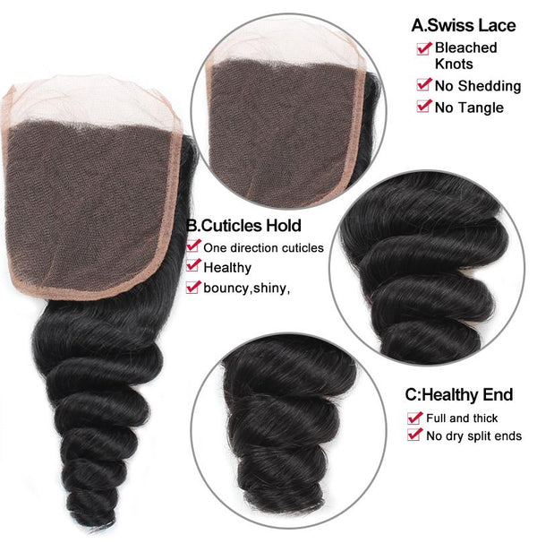Easy Hair 10A  Indian Virgin Hair Loose Wave 4 Bundles With Closure Unprocessed Human Hair Bundles - Easy Hair