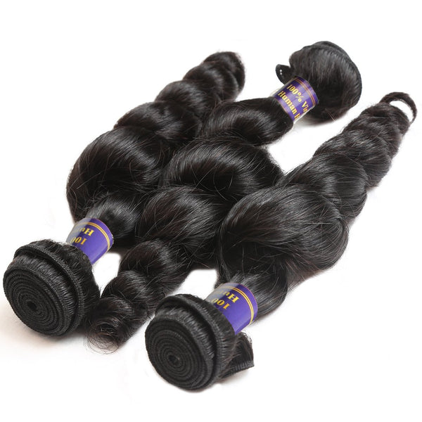 Easy Hair 10A Unprocessed Peruvian Loose Wave Human Hair 3 Bundles With Lace Closure - Easy Hair