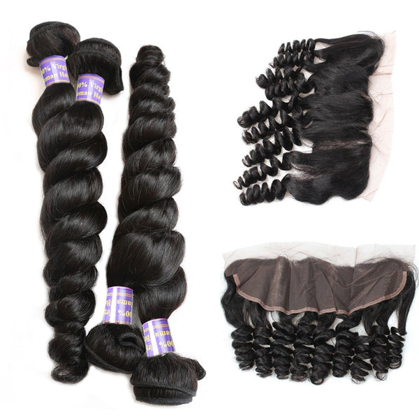 Easy Hair 10A Indian Loose Wave Virgin Hair 4 Bundles With 13*4 Lace Frontal Closures - Easy Hair