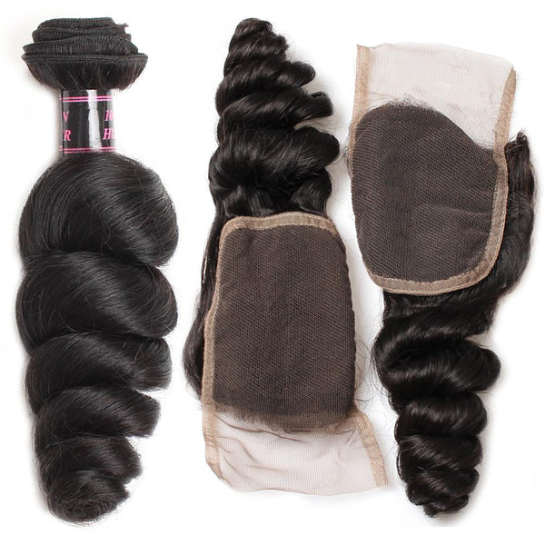 Easy Hair Brazilian Loose Wave Virgin Hair Weave 3 Bundles With Lace Closure - Easy Hair
