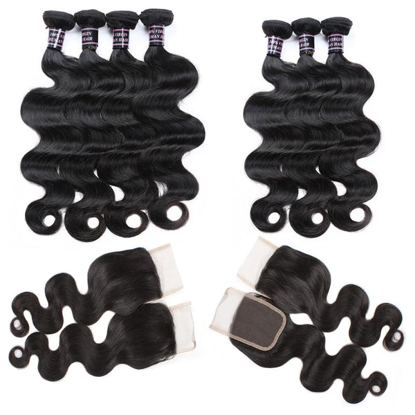 Easy Hair Brazilian Body Wave Virgin Human Hair 3 Bundles With 4x4 Lace Closure - Easy Hair