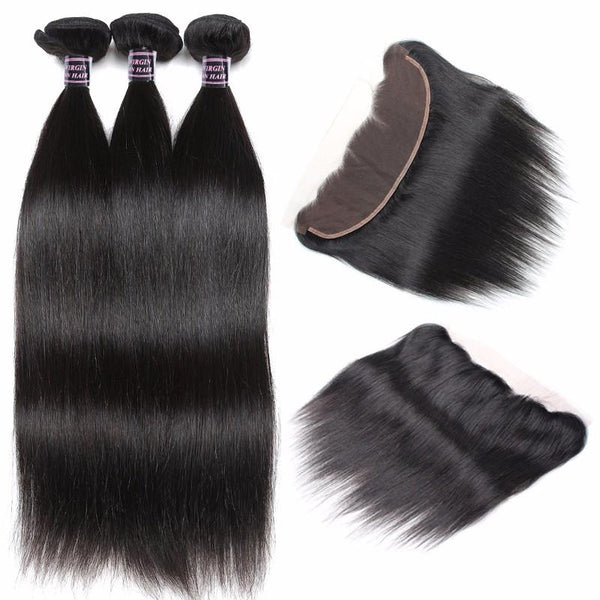 Easy Hair 8A Brazilian Virgin Straight Hair 3 Bundles With Lace Frontal Closure - Easy Hair