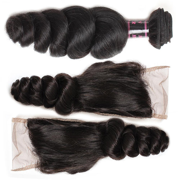 Easy Hair Malaysian Loose Wave Hair Virgin Human Hair 3 Bundles With Lace Closure - Easy Hair