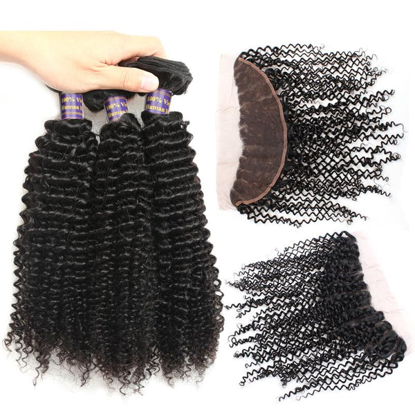 Easy Hair 10A Malaysian Curly Wave Virgin Hair 3 Bundles With 13x4 Lace Frontal - Easy Hair