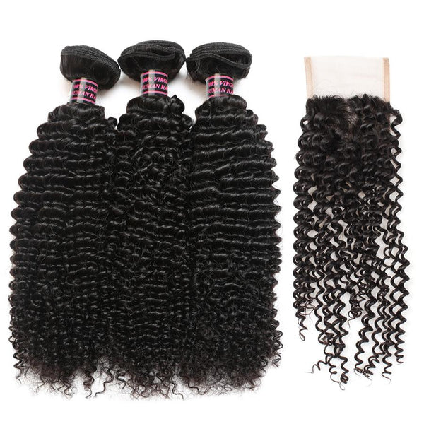 Easy Hair Brazilian Curly Human Hair 3 Bundles With Curly Lace Closure - Easy Hair