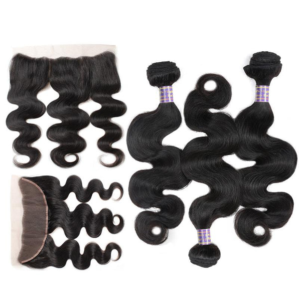 Easy Hair 10A Brazilian Body Wave Virgin Human Hair 3 Bundles With 13x4 Lace Frontal Closure - Easy Hair