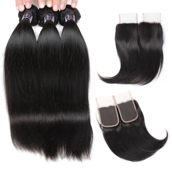 Easy Hair Indian Straight Virgin Human Hair 3 Bundles With Lace Closure - Easy Hair