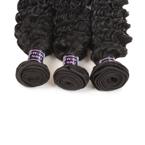 Easy Hair Malaysian Deep Wave 3 Bundles Virgin Human Hair Extensions Natural Color - Easy Hair