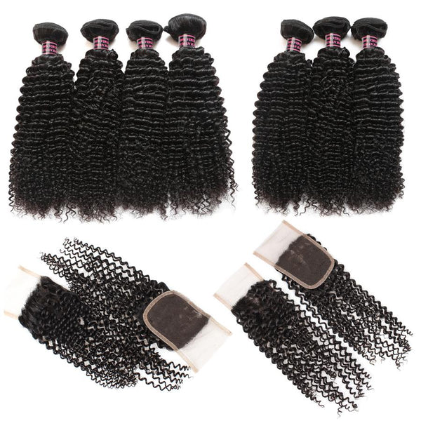 Easy Hair Brazilian Curly Weave Human Hair 4 Bundles with Curly Lace Closure - Easy Hair