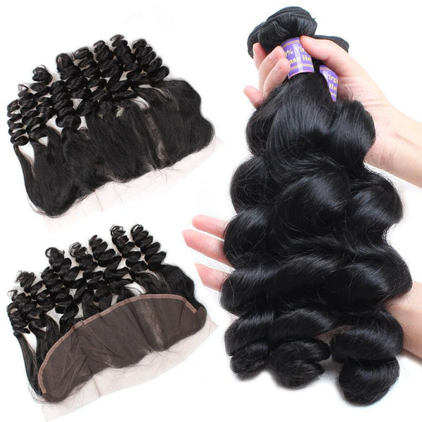 Easy Hair 10A Brazilian Loose Wave Virgin Hair 3 Bundles With 13x4 Lace Frontal - Easy Hair