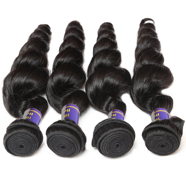 Easy Hair 10A Brazilian Virgin Human Hair Loose Wave 4 Bundles With Closure - Easy Hair
