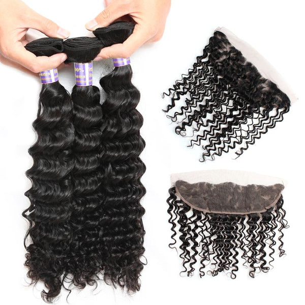 Easy Hair 10A Peruvian Deep Wave Virgin Hair 3 Bundles With 13x4 Lace Frontal - Easy Hair