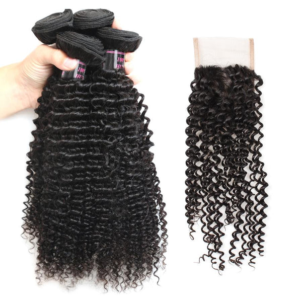 Easy Hair Brazilian Curly Human Hair 3 Bundles With Curly Lace Closure - Easy Hair