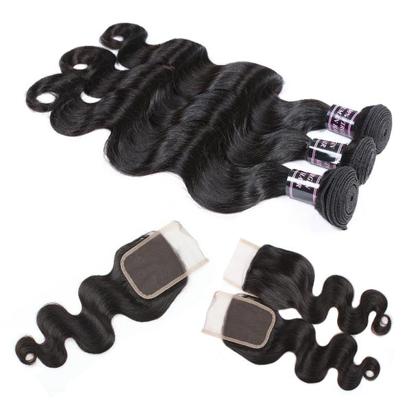 Easy Hair Malaysian Body Wave Virgin Human Hair 3 Bundles With Lace Closure - Easy Hair