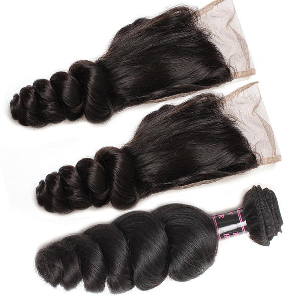 Easy Hair Peruvian Virgin Hair Loose Wave 3 Bundles With Lace Closure - Easy Hair