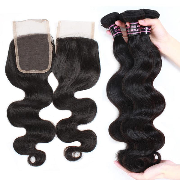 Easy Hair Peruvian Body Wave Human Hair Weave 4 Bundles With Lace Closure - Easy Hair