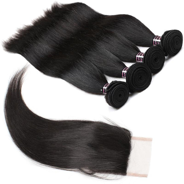 Easy Hair Indian Straight Virgin Human Hair 3 Bundles With Lace Closure - Easy Hair