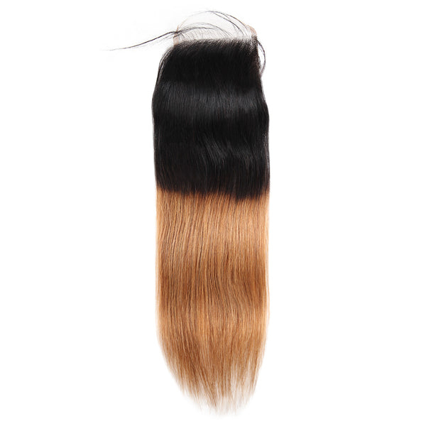 Easy Hair Ombre T1B30 Malaysian Virgin Straight Wave Human Hair Extensions 3 Bundles With 4*4 Lace Closure - Easy Hair