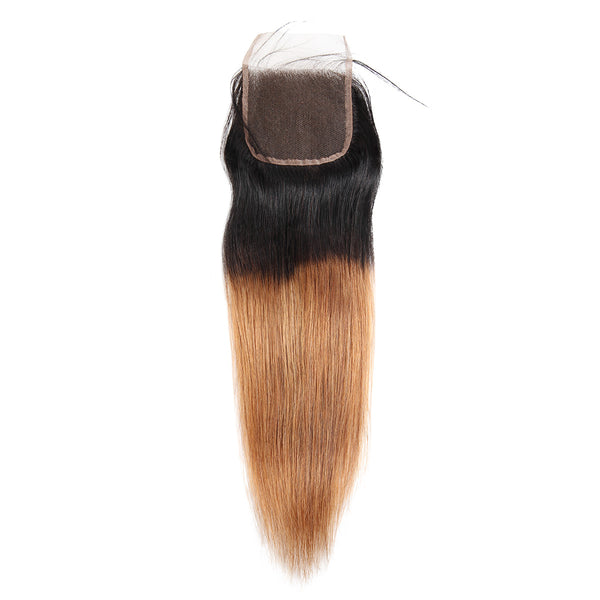 Easy Hair Ombre T1B30 Malaysian Virgin Straight Wave Human Hair Extensions 3 Bundles With 4*4 Lace Closure - Easy Hair