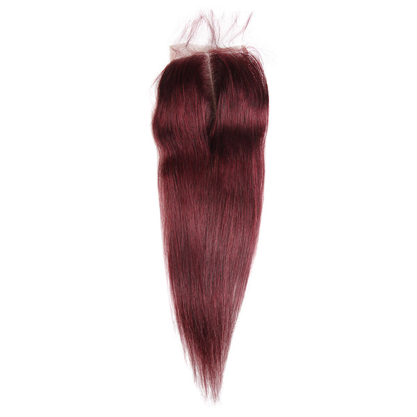 Easy Hair Ombre 99J Peruvian Virgin Straight Wave Human Hair Extensions 3 Bundles With 4*4 Lace Closure - Easy Hair