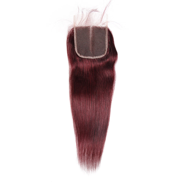 Easy Hair Ombre 99J Malaysian Virgin Straight Wave Human Hair Extensions 3 Bundles With 4*4 Lace Closure - Easy Hair