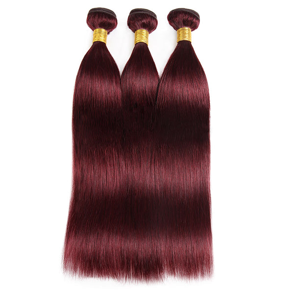 Easy Hair Ombre 99J Peruvian Virgin Straight Wave Human Hair Extensions 3 Bundles With 4*4 Lace Closure - Easy Hair