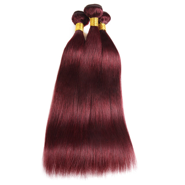 Easy Hair Ombre 99J Peruvian Virgin Straight Wave Human Hair Extensions 3 Bundles With 4*4 Lace Closure - Easy Hair