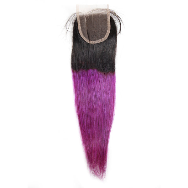 Easy Hair Ombre T1B/BUG Malaysian Virgin Straight Wave Human Hair Extensions 3 Bundles With 4*4 Lace Closure - Easy Hair