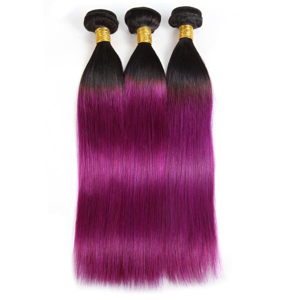 Easy Hair Ombre T1B/BUG Malaysian Virgin Straight Wave Human Hair Extensions 3 Bundles With 4*4 Lace Closure - Easy Hair