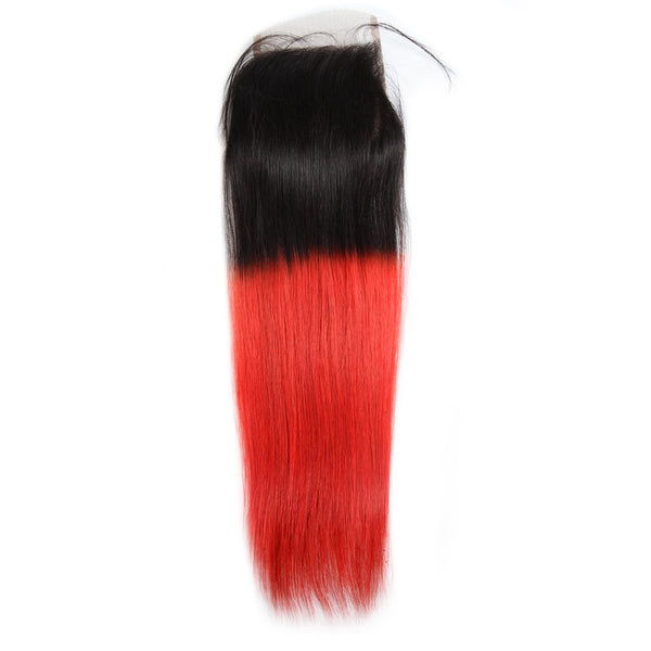 Easy Hair Ombre T1B/39J Peruvian Virgin Straight Wave Human Hair Extensions 3 Bundles With 4*4 Lace Closure - Easy Hair