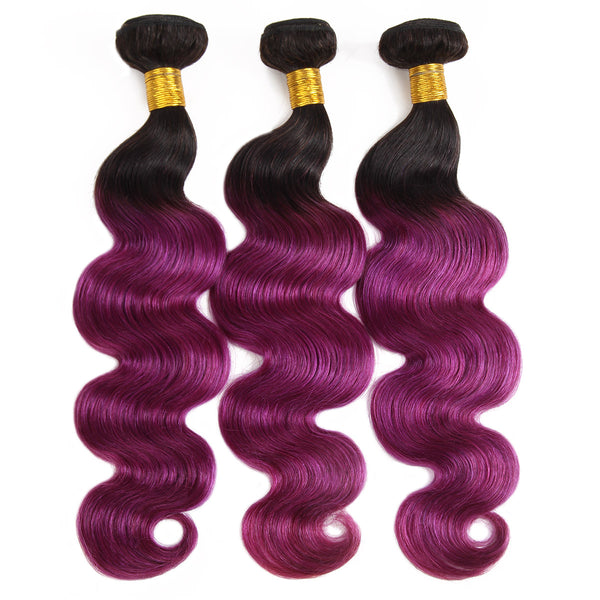 Easy Hair Indian T1B/BUG Ombre Body Wave Virgin Human Hair Extensions 3 Bundles With 4x4 Lace Closure - Easy Hair