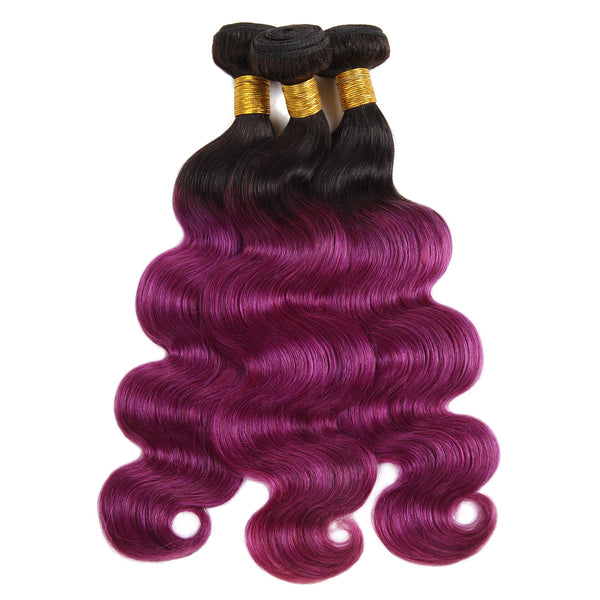 Easy Hair Indian T1B/BUG Ombre Body Wave Virgin Human Hair Extensions 3 Bundles With 4x4 Lace Closure - Easy Hair