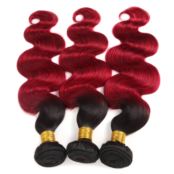 Easy Hair Brazilian T1B/99J Ombre Body Wave Virgin Human Hair Extensions 3 Bundles With 4x4 Lace Closure - Easy Hair